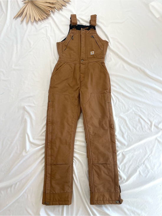Carhartt Pants - Carhartt Loose Fit Washed Duck Insulated Tan Biberalls Canvas Bib Overalls XS